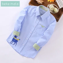 BEKE MATA/Детские рубашки для мальчиков г., осенние Рубашки для маленьких мальчиков, хлопковая школьная блуза с длинными рукавами и принтом лося для мальчиков детская одежда