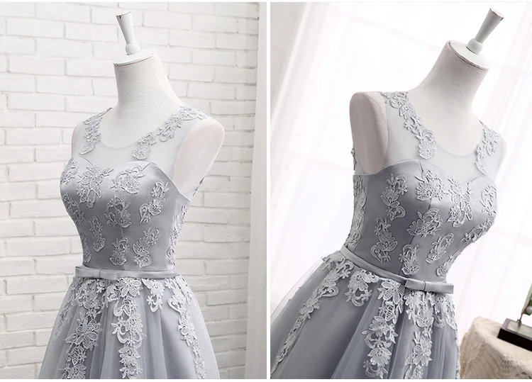 MNZ-510XB# кружевные короткие средней длины новые серые платья подружки невесты осень зима кружевное платье для свадьбы выпускного тост костюм Китай