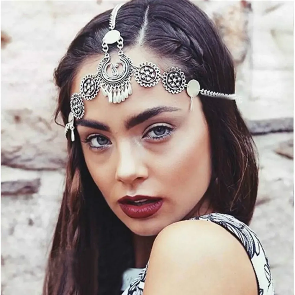 

Fashion Simple Retro Hollow Carved Tassel Hair Accessories Vintage Silver Boho Ethnic Head Chain Hair Jewelry for Women