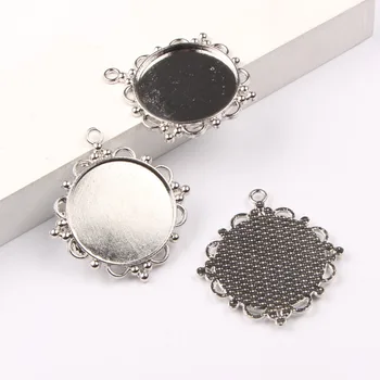 

reidgaller 10pcs fit 30mm round cabochon setting blanks diy pendant base trays antique silver diy jewelry making bezel