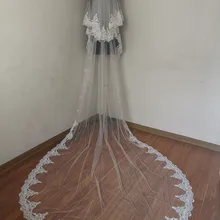 Реальные фотографии белого цвета/цвета слоновой кости, высокое качество 2 T, верхний край декорирован кружевом 3 м собор свадебная фата с гребень Свадебные фаты свадебные аксессуары въелось de novia