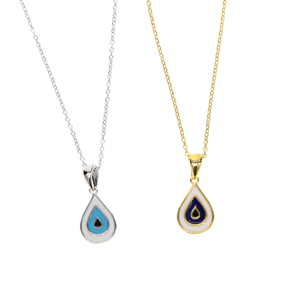 Sterling silver color Necklace Women Fashion Collier Cute Tiny blue enamel drop eye Pendant For Girls Lady Gifts | Украшения и
