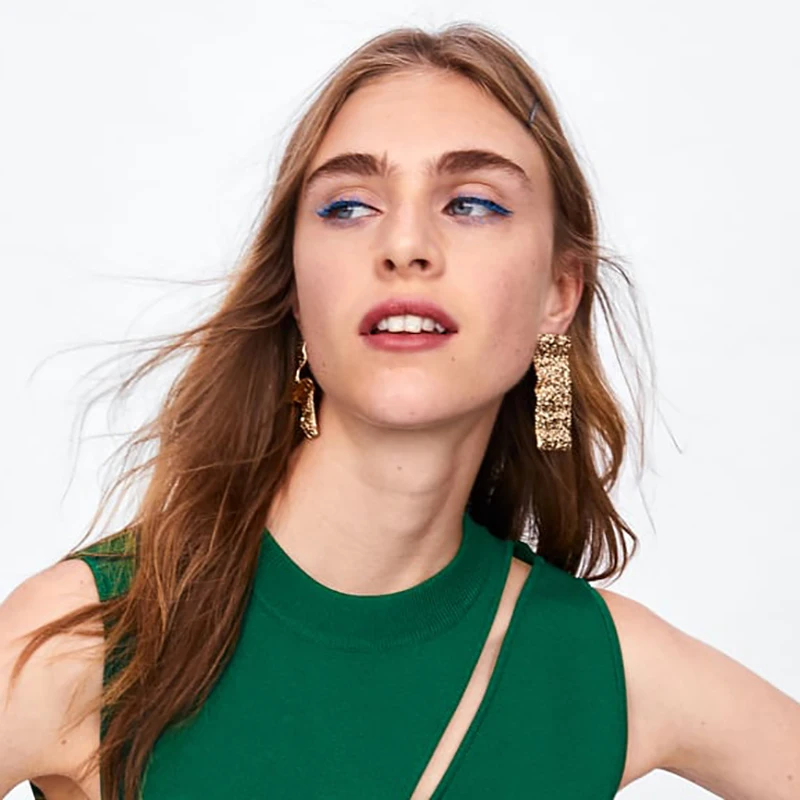 

JUJIA New Classic Gold Silver Irregular Geometric Earrings For Women Metal Stud Earring Fashion Jewelry