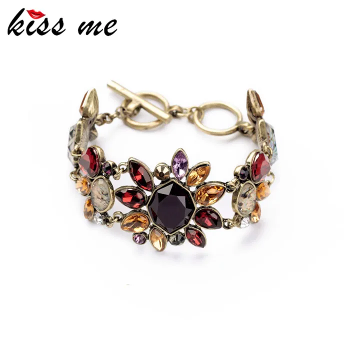 KISS ME Factory 2016 модный античный золотой цвет стразы массивный браслет ювелирное