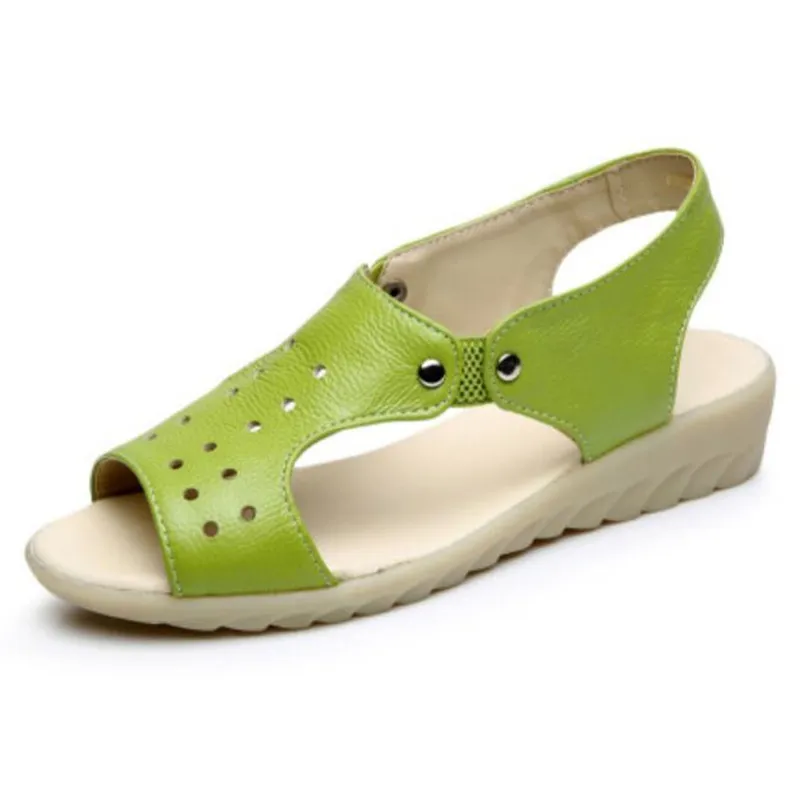 

2019 New Genuine Leather Sandals Middle-aged Women Sandals Flat Shoes Soft Non-slip Fashion Casual Sandals Large Size 40-43