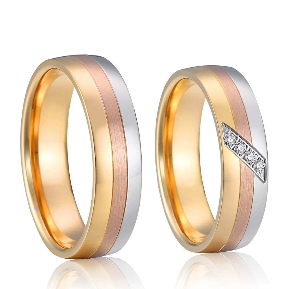 Conjunto de anillos de clásicos para hombre y mujer, joyería de acero inoxidable de titanio, oro rosa|Anillos| - AliExpress