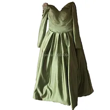 Tea Length Satin hijab Long Sleeve Evening Dress Formal Evening Gown 2016 Real Photo