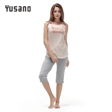 Yusano 2017 Sleepwear Women O-neck Bandage Sleeveless Letter Print Dots Unicorn Pajamas Casual Grey Blue Nightwear Lady Pijamas