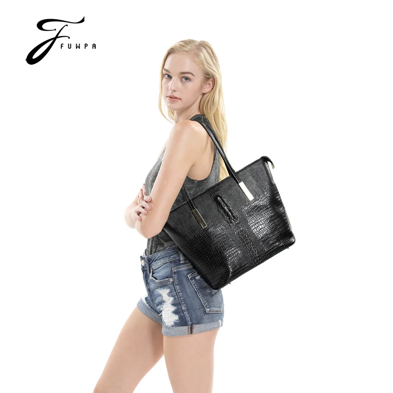 

Women Black Handbags Large Tote Bag Shoulder Bags High Quality PU Leather Big Capacity Fashion Bag Alligator Style 2018