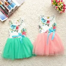 Платье принцессы с цветочным принтом для маленьких девочек; платье-пачка с бантом; От 1 до 5 лет платье для девочек; платья для девочек