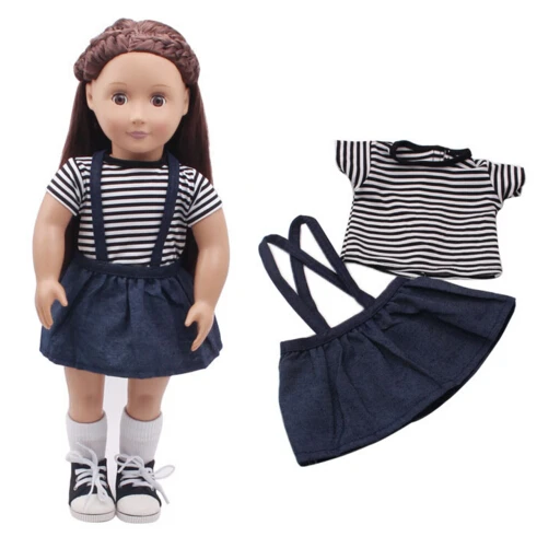  Blue shirt+ Jean short dress+black pants set for 43cm baby dolls for 18 inch 45CM girl doll outsuit