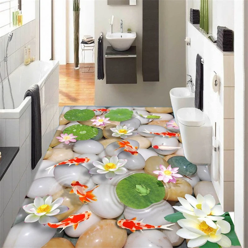 Custom cobblestone Photo Wall paper Bathroom Floor Mural-3d PVC Wallpaper Self-adhesive Floor wallpaper for walls 3d flooring