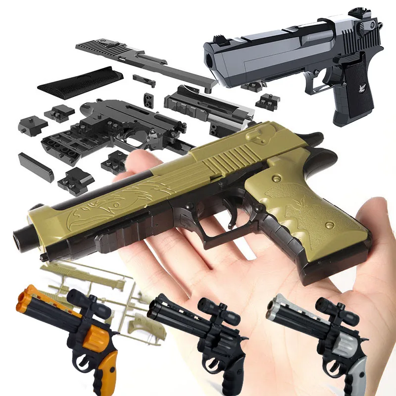 

With Bullet DIY Building Blocks Toy Gun Assembly Outdoor Toy Educational Toy Model Puzzle Spring Beretta Revolver Plastic