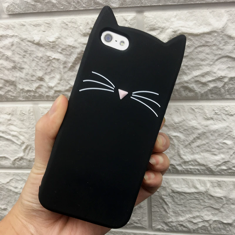 For iPhone 5 5S SE Case 3D Cute Cartoon Animal Beard Glitter Cat Ear Phone Cases For iPhone X 6 6S 7 8 Plus Silicon Soft TPU (5)