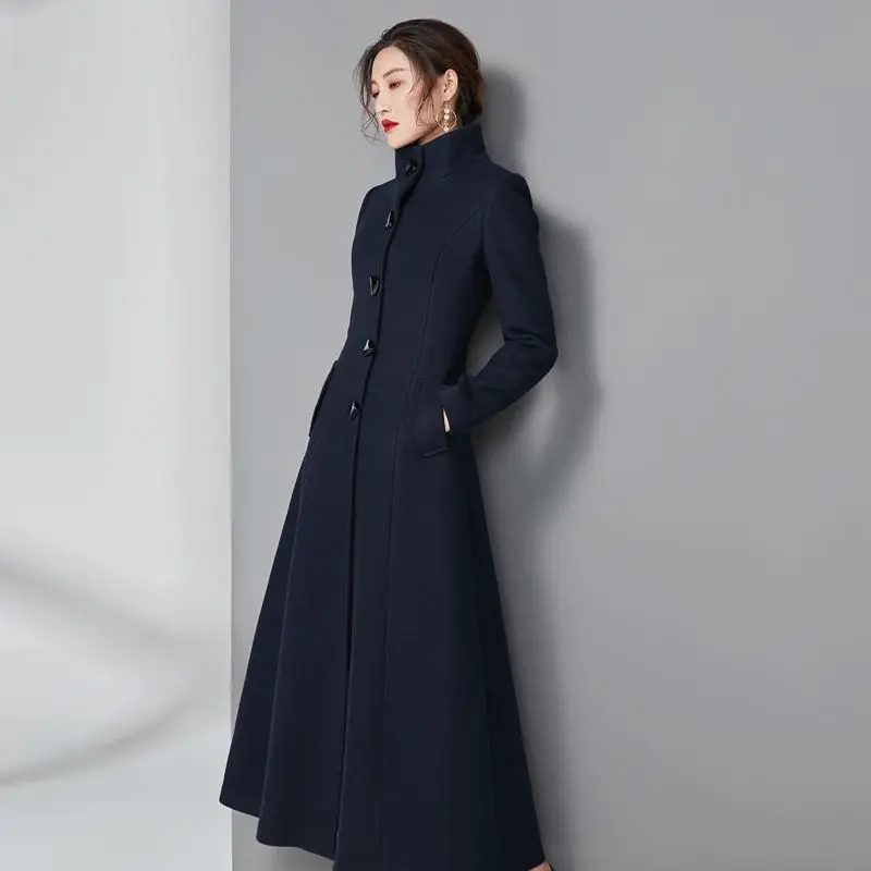 Se Épais Chaud Laine De Grande Zang wine Qing Tou Femelle Mélanges Taille Slim Maxi red Solide Femmes V506 Outwear black Montant Pardessus Automne Hiver Manteaux Se Long Col qian shen Red Se Jiao Se qian Tang OqwTx6Bn