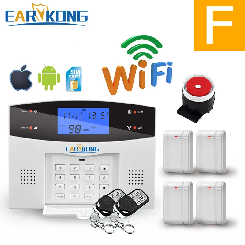 F Wifi GSM PSTN сигнализация Беспроводная и Проводная детекторы сигнализация Умный дом релейный выход приложение английский/русский/испанский/Франция/Итальянский - Цвет: F