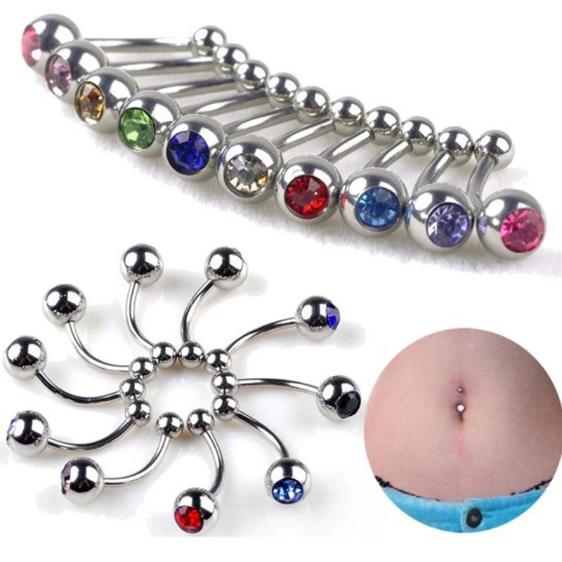 

Bulk 10 Pcs Double Ball Crystal Rhinestone Navel Belly Dangle Ring Bar Jewellery