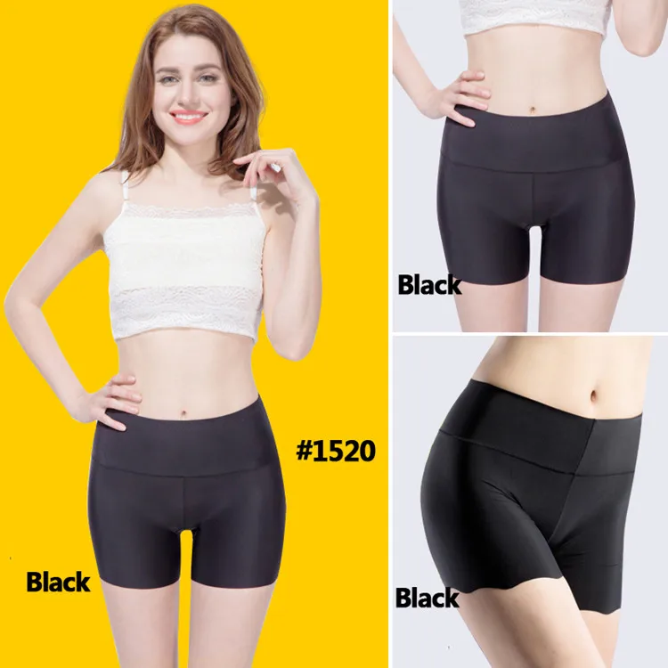 WLSD 3 шт./лот, женские безопасные Короткие штаны с высокой талией, трусы для похудения, бесшовные шорты для мальчиков, шелковые женские трусы-боксеры из нейлона - Цвет: Black Black Black