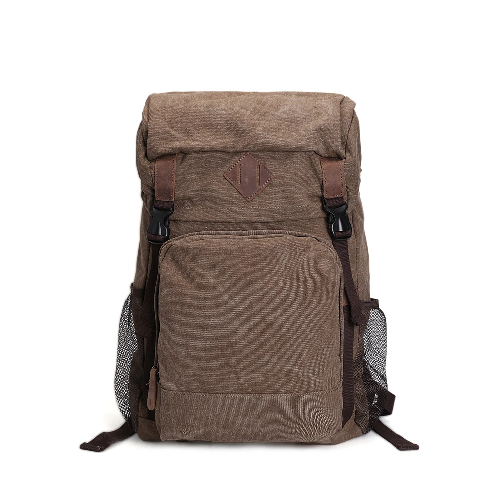 ROCKCOW Vintage Leather Military Canvas Backpack Men's backpack School