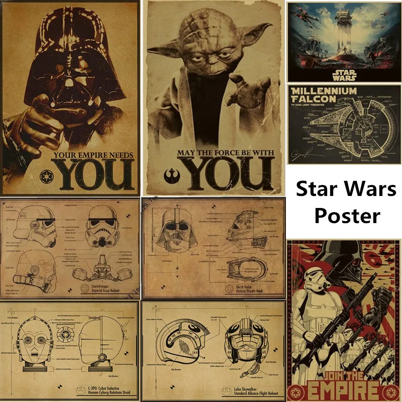 

Mixed Order Vintage Classic Movie Star Wars Darth Vader Luke Jedi Poster Cafe Bar Home Decor Retro Kraft Paper Wall Sticker