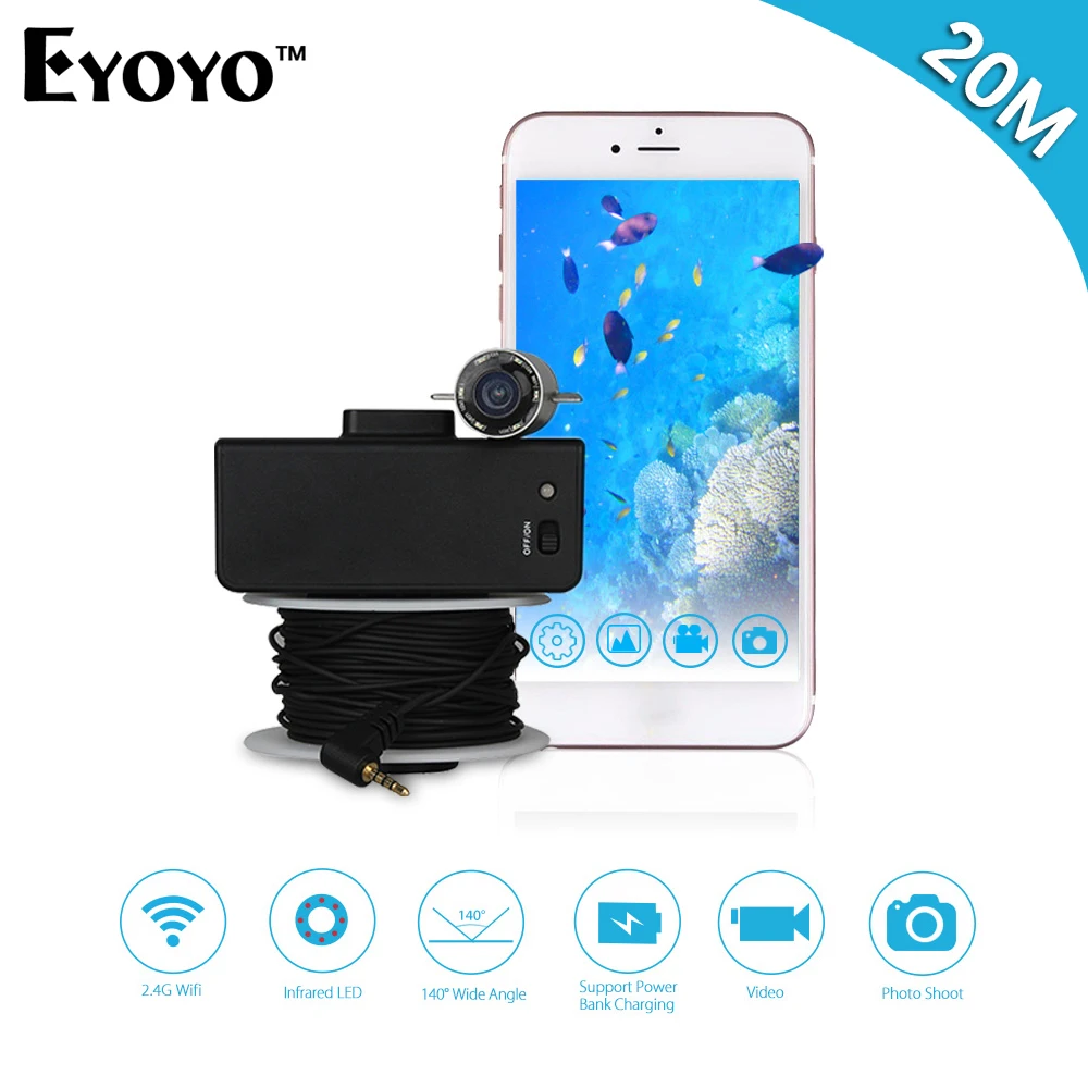 Eyoyo Portable WIFI Wireless Fish Finder Underwater Camera for Fishing 20M Cable Infrared IR LED Night Vision For IOS&Android