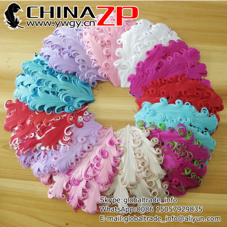 

CHINAZP Factory Wholesale 200pcs/lot Good Quality Dyed Multi Colored Curly Nagorie Goose Feather Pad