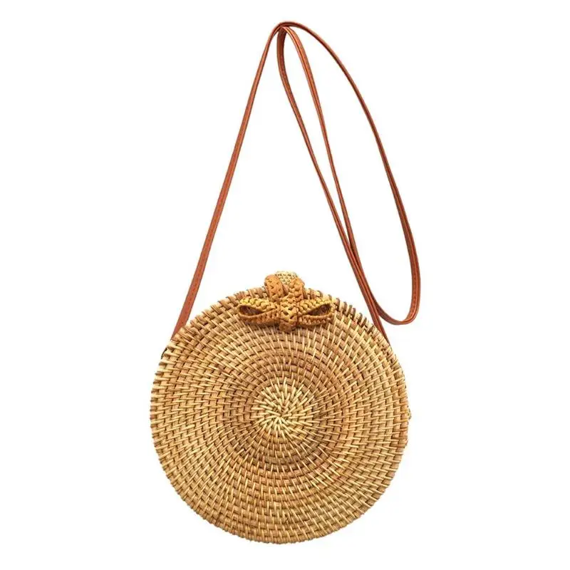 

summer bag Hand Woven Shoulder Handbags Women Casual Round Butterfly Buckle Crossbody Rattan Straw Beach Circle Bag ladies bag