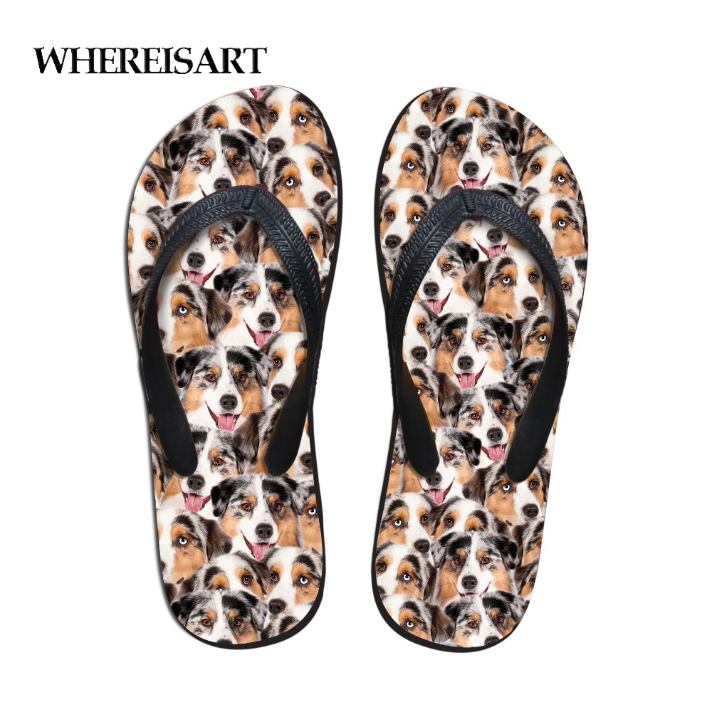 

WHEREISART House Flip Flops Women's Casual Bath Slippers Woman Summer 3D Cute Chihuahua Animal Prints Fashion Rubber Shoes