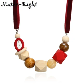 Women's Wood Beads Necklace for Women Geometric Wooden Beaded Necklaces & Pendants Statement Necklace New Fashion Jewelry NR037