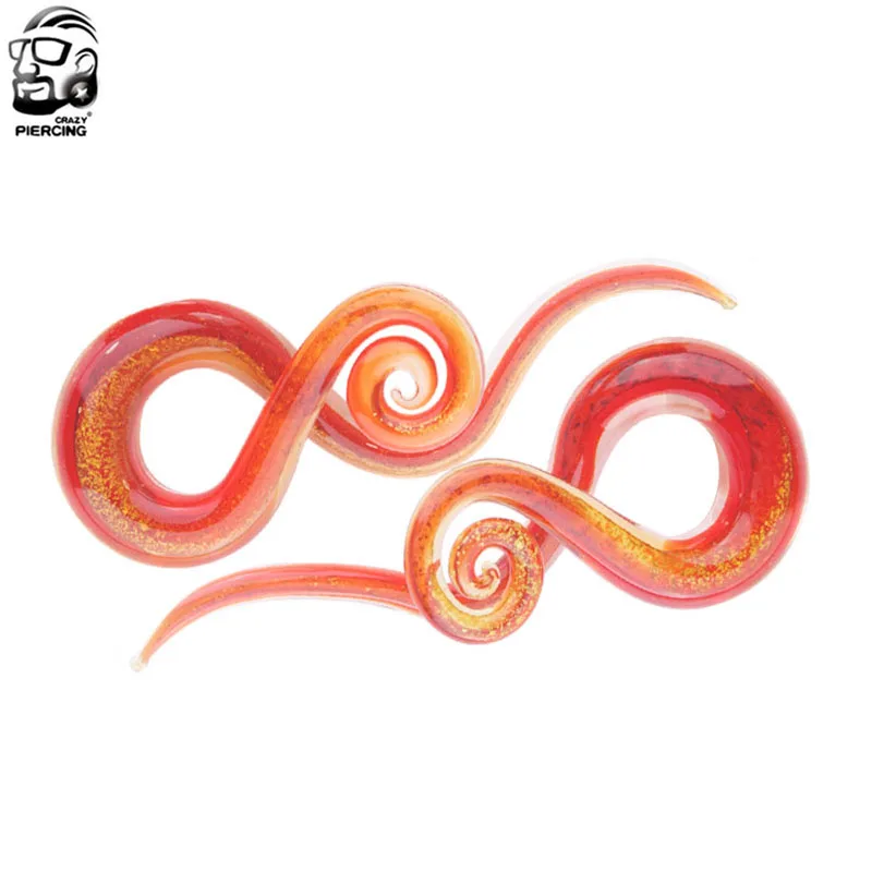 

2pcs Glass Ear Spiral Taper Gauge Ear Plug and Tunnels Red Glass Gauge Ear Stretching Expander Piercing Body Jewelry Piercing