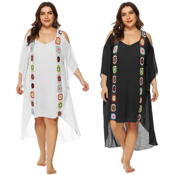 

Beach Cover Up Plus Size Saida De Lace Clothing Dresses Woman 2019 Women's Summer Clothes For Large Women Stitching Praia