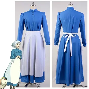 

Sophie Hatter Costume Howl's Moving Castle Cosplay Blue Dress Anime Lolita Maid Dress Apron