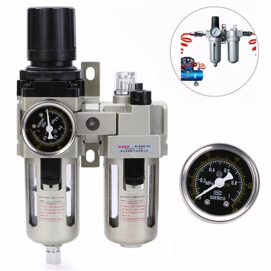 Aluminum Alloy Air Compressor Oil Lubricator Mayitr Water Oil Separator Trap Filter Regulator + Pressor Gauge Aluminum Alloy Air Compressor Oil Lubricator Mayitr Water Oil Separator Trap Filter Regulator + Pressor Gauge