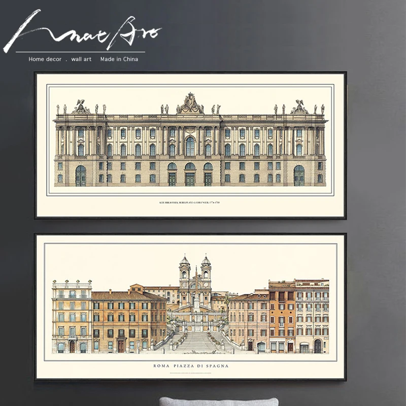 Italy Rome Vintage Landscape Painting Horizontal Rectangular Canvas Wall Art Modern Home Decor vintage posters and prints | Дом и сад