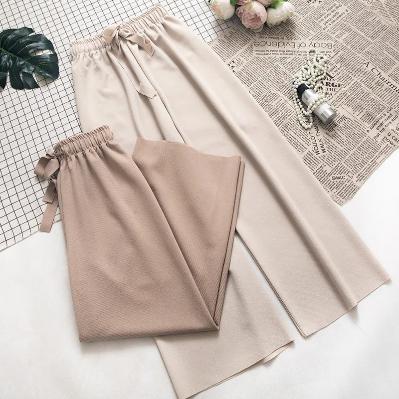 

Sanishroly Women Long Trousers 2019 New Spring Autumn Loose Tie Bow Elastic High Waist Casual Pants Female Wide Leg Pants SE529