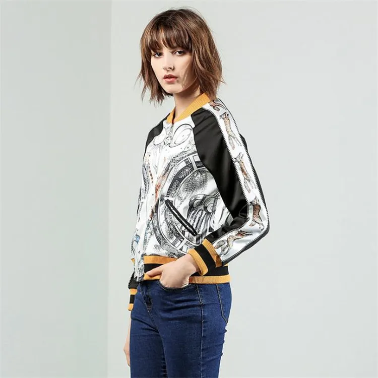 2018 spring Autumn Runways women baseball uniform casual Queen of egypt print women full sleeve jacket (A031) Coats