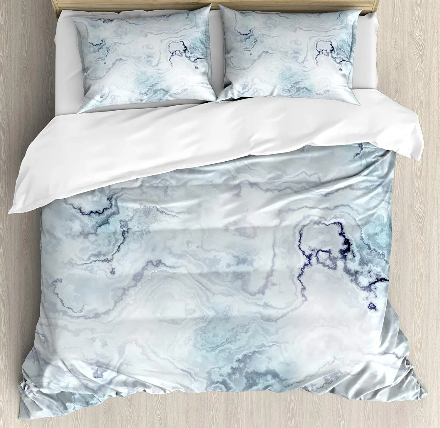 

Marble Duvet Cover Set Queen Size Soft Pastel Toned Abstract Hazy Wavy Pattern with Ottoman Influences Image Decorative 4 Piece