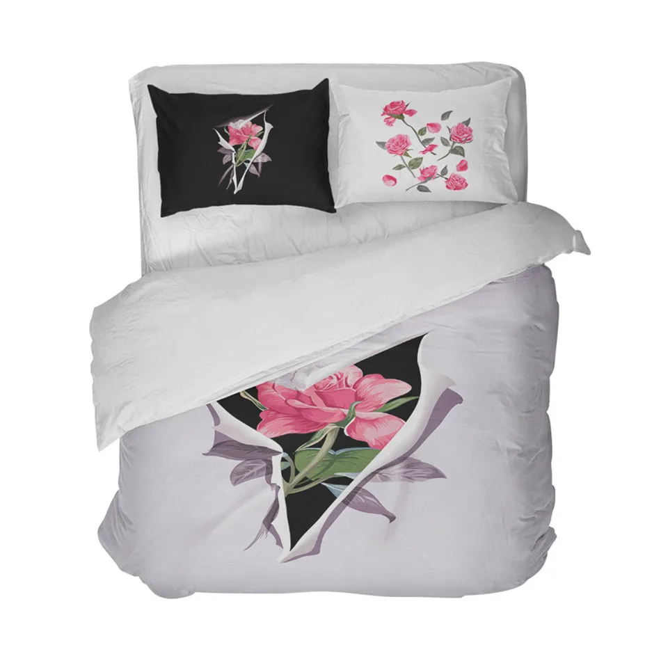 الأزواج طقم سرير 3D ارتفع حاف مجموعة غطاء رومانسية عيد الحب بنات ديكور غرفة نوم المخدة 3 قطعة أغطية