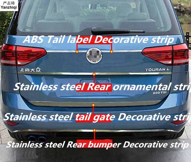 

Stainless steel tail door Trunk decoration sequins Rear bumper Decorative strip Car Styling for VW Volkswagen 2016-2018 Touran