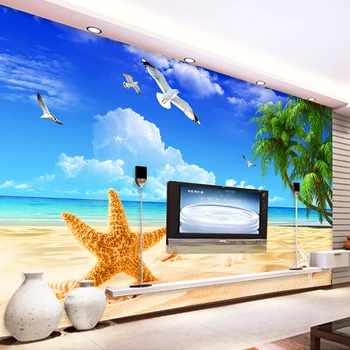 

Custom 3D Mural Wallpaper Seaside Landscape Natural Scenery Seagull Coconut Tree Beach Wall Mural Living Room Sofa Wall Papers