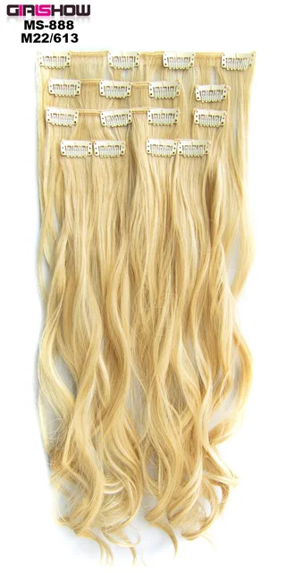 Girlshow тепла из фибры косы из прикрепляющиеся к волосам 7 шт./компл. 90 г волнистые синтетические волосы, для увеличения объема, жаростойкие волосы стиль MS-888, 22" - Цвет: MS-888  M22-613