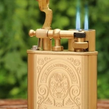 Латунные курительная трубка медная Зажигалка двойные прямые ретро боковые раздвижные колеса газовая зажигалка с сверло для сигары