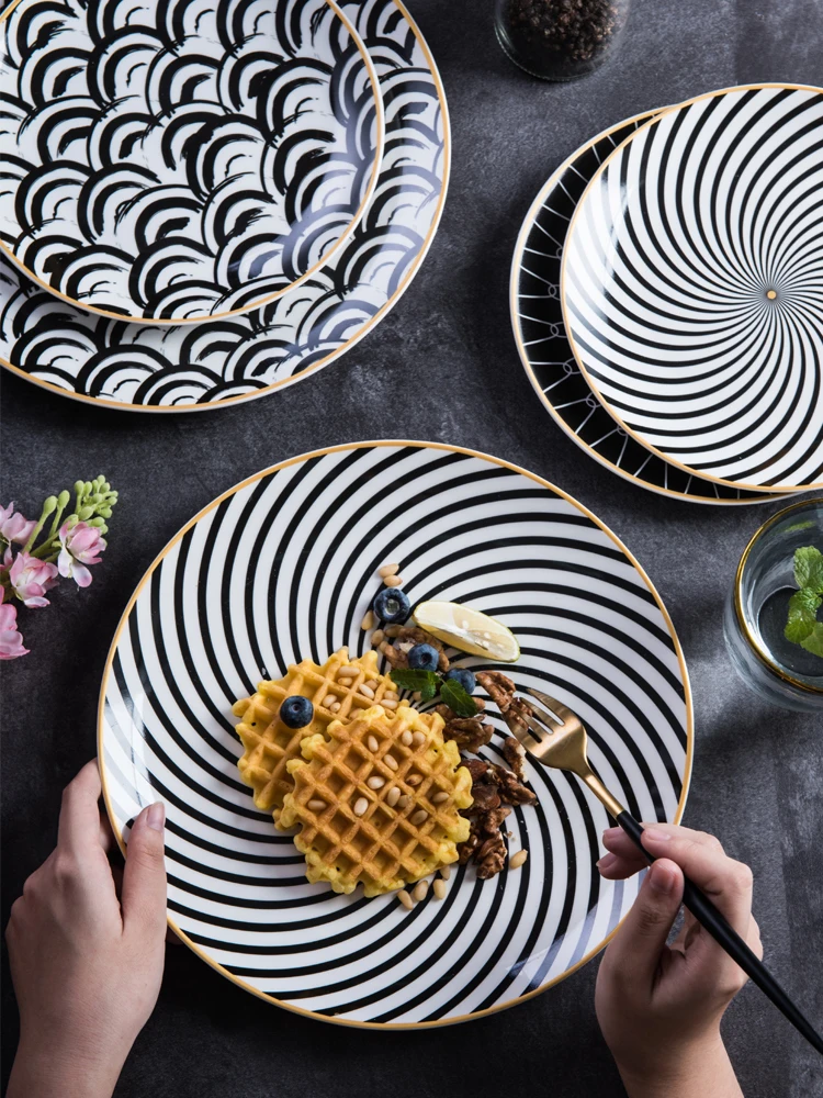 

1pc Tableware Phnom Penh Geometry Tableware Ceramic Dinner Plate Dish Porcelain Dessert Plate Dinnerware Cake Plate Party Tray