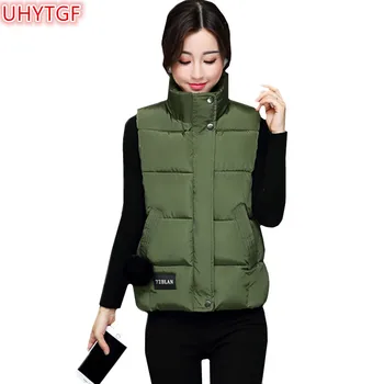

UHYTGF Women's Winter Jwarm acket vest Autumn Plus size Casual sleeveless tank top Female Black cotton Vest short Waistcoats 217