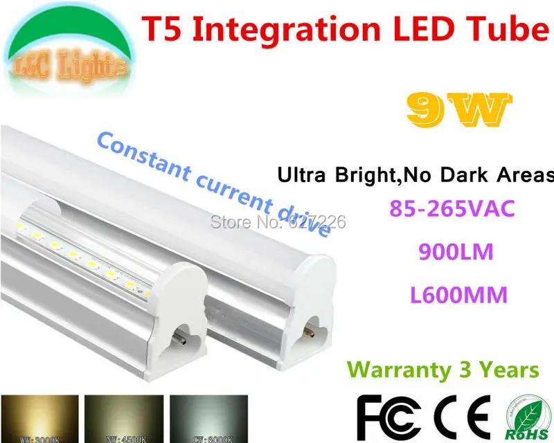 

9W Ultra Bright No Dark Areas T5 Integration LED Tube CE RoHS Shopping plaza lights Supermarkets energy-saving lamps 10PCs a Lot