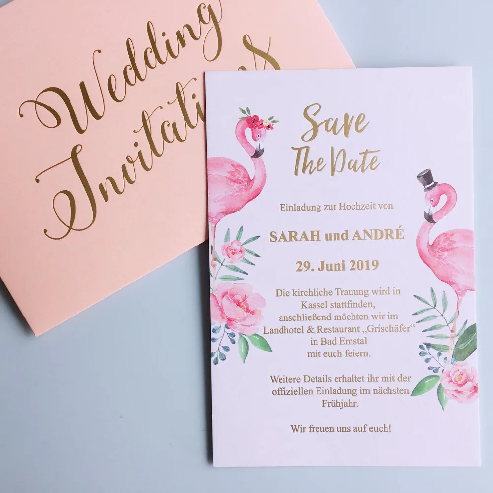  Gold Foil Printing Wedding Invitation Cards for Luxury Wedding Theme Pink Swan Invitation With Enve - 32879369467