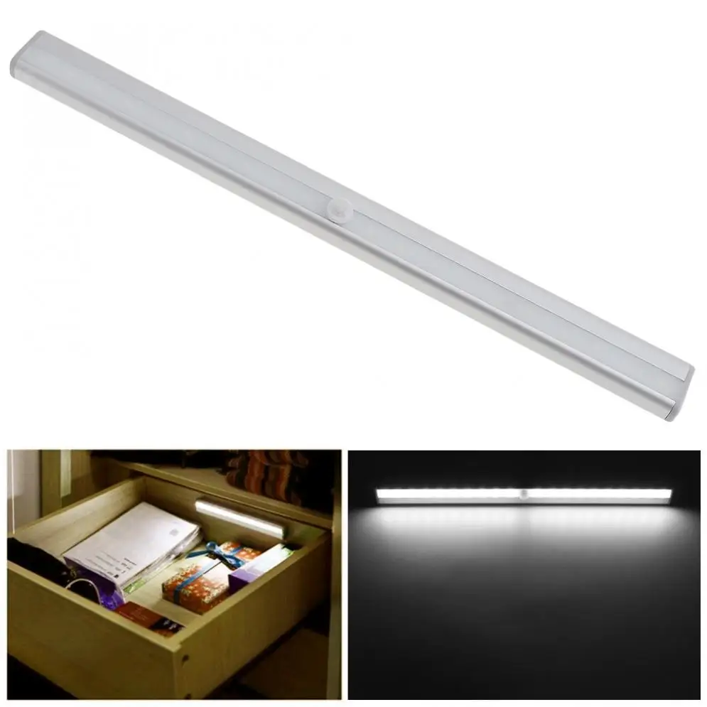 

New 20 Bright LED USB Rechargeable Long Aluminum Cabinet Night Lighting with IR Infrared Motion Detector Sensor