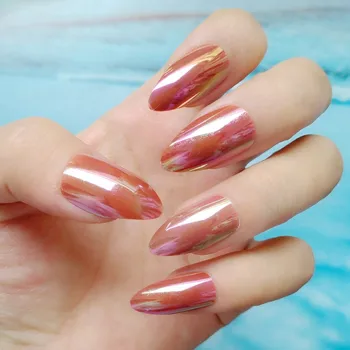 

Fashion Coffee Brown False Nails Chameleon Mirror Stiletto Nails Pointed Acrylic Fake Nail Manicure Tools Z149