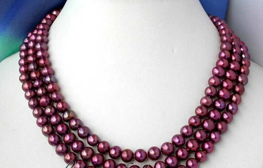 

RHJ0045 NICE 3row 8-9mm purple round freshwater pearl necklace