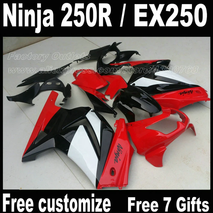 

7 gifts Fit for Kawasaki Ninja 250R Fairings 2008 - 2013 2014 EX250 08 09 10 11 12 13 14 ZX250 red black Full fairing kit FT5